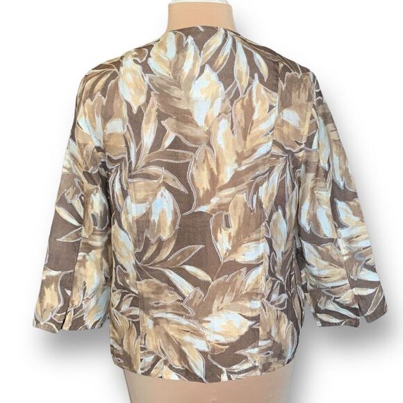 Vintage Jacket Brown Leaf Print Collarless Blazer Lightweight Summer 10 - Picture 5 of 12